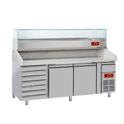 Mesas refrigeradas para pizza con Encimera de Granito/Mármol y Vitrina Mesas refrigeradas para pizza con Encimera de Granito/Mármol y Vitrina