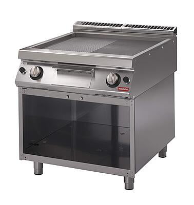 Fry-top a gas 2/3 lisa 1/3 ranurado sobre mueble abierto S.900 SV 98 FTRGS