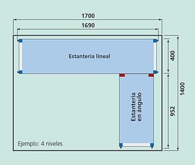 Estantería lineal 4 niveles de aluminio/polietileno Largo 69cm